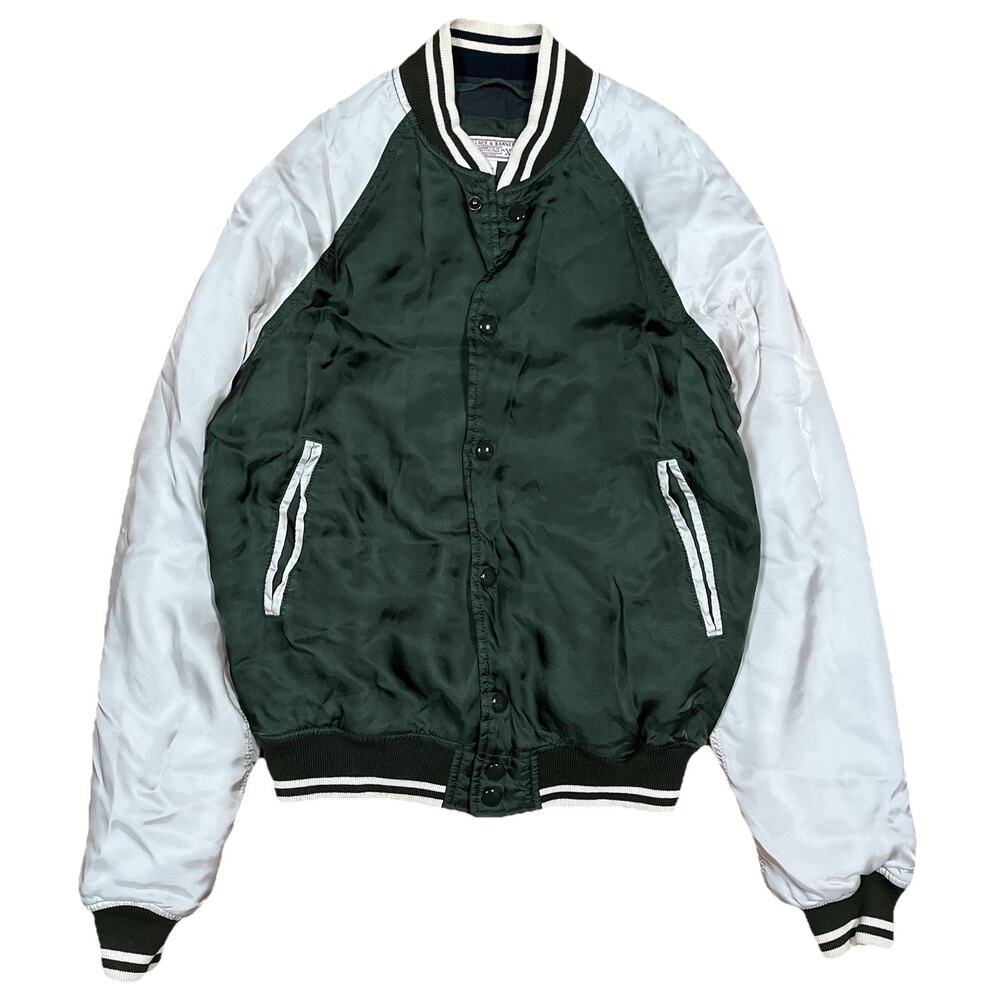 J Crew Wallace & Barnes Varsity Style Bomber Jacket Green White XS Primaloft